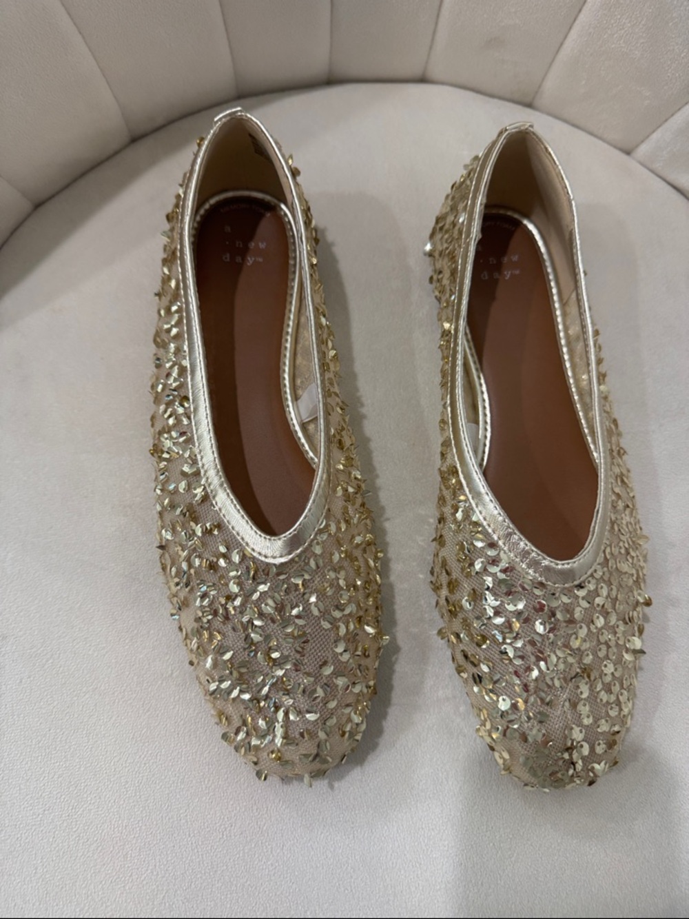 a new day Gold Sequin Ballet Flats